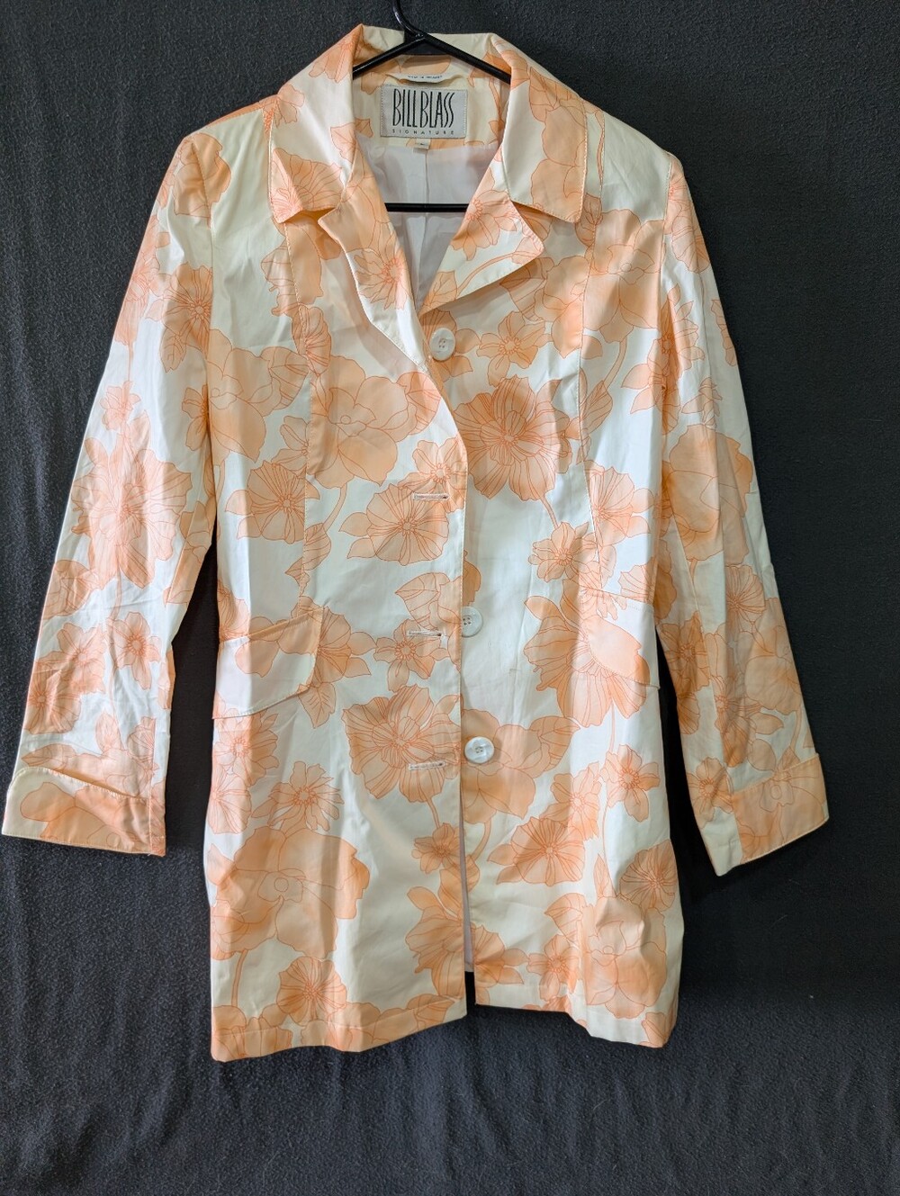 Vintage Bill Blass Signature Orange And White Floral Raincoat - Women's Size L
